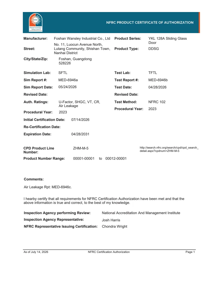 NFRC · 128 sliding door document