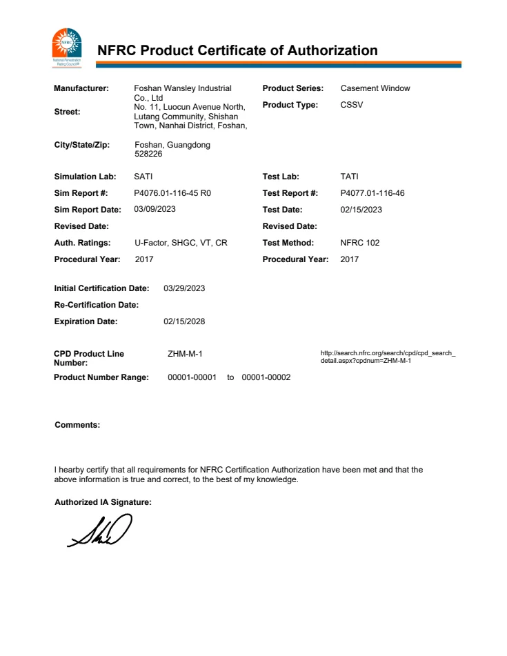 NFRC · casement window document