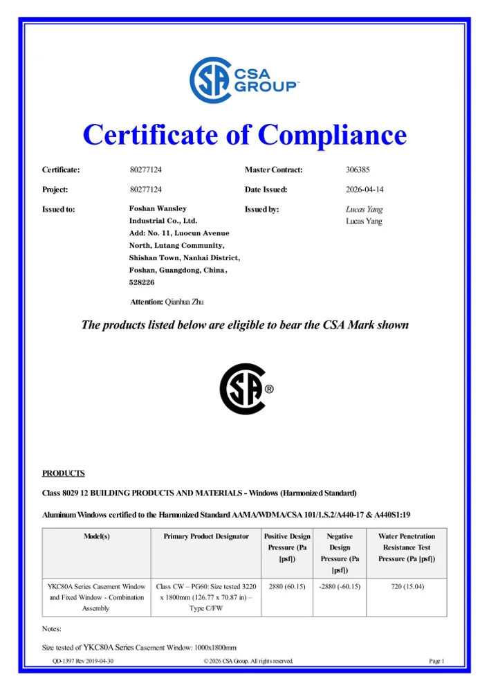 CSA · compliance certificate document