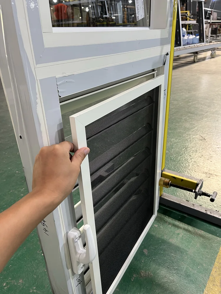 Close view of a mesh-screen panel on a completed St. Lucia door assembly